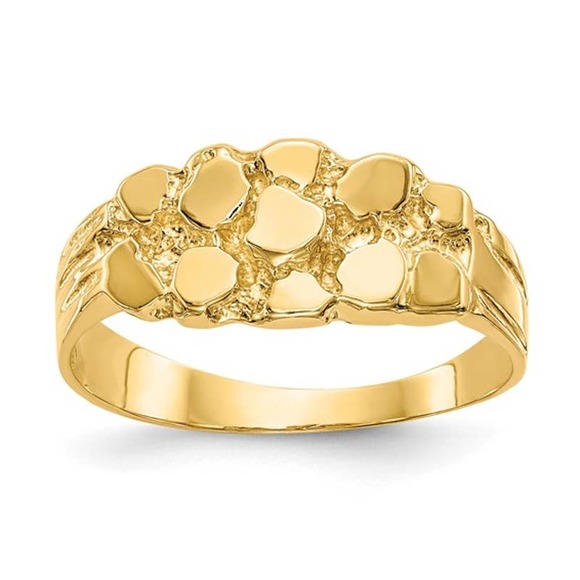 Solid 14K Yellow Gold Textured Nugget Ring Size 6